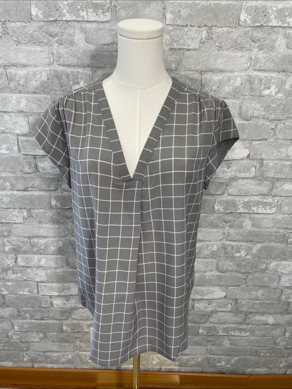 Fun2fun grey windowpane grid pattern blouse